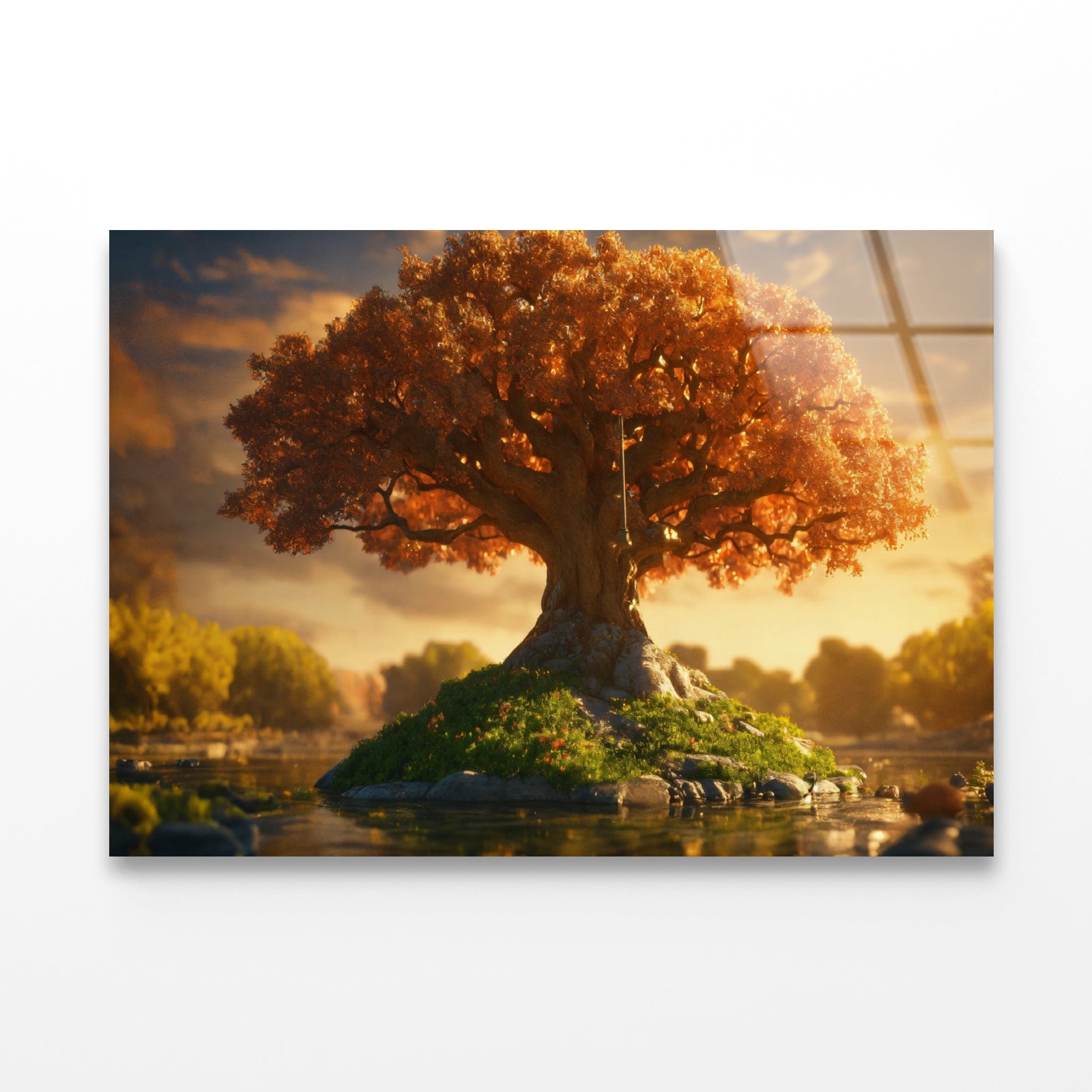 A Tree with Orange Leaves with Cloudy Sky Acrylic Glass Print Tempered Glass Wall Art 100% Made in Australia Ready to Hang - Bella Home Decor