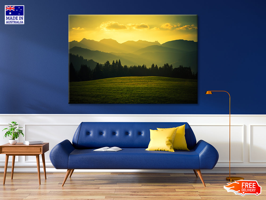 Green Grass Land with Yellow Sky Print 100% Australian Made - Bella Home Decor