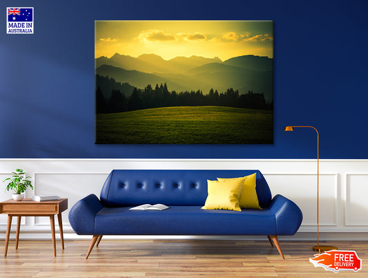 Green Grass Land with Yellow Sky Print 100% Australian Made - Bella Home Decor