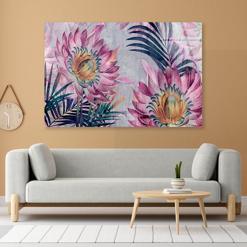 Floral Design Drawing Acrylic Glass Print Tempered Glass Wall Art 100% Made in Australia Ready to Hang - Bella Home Decor