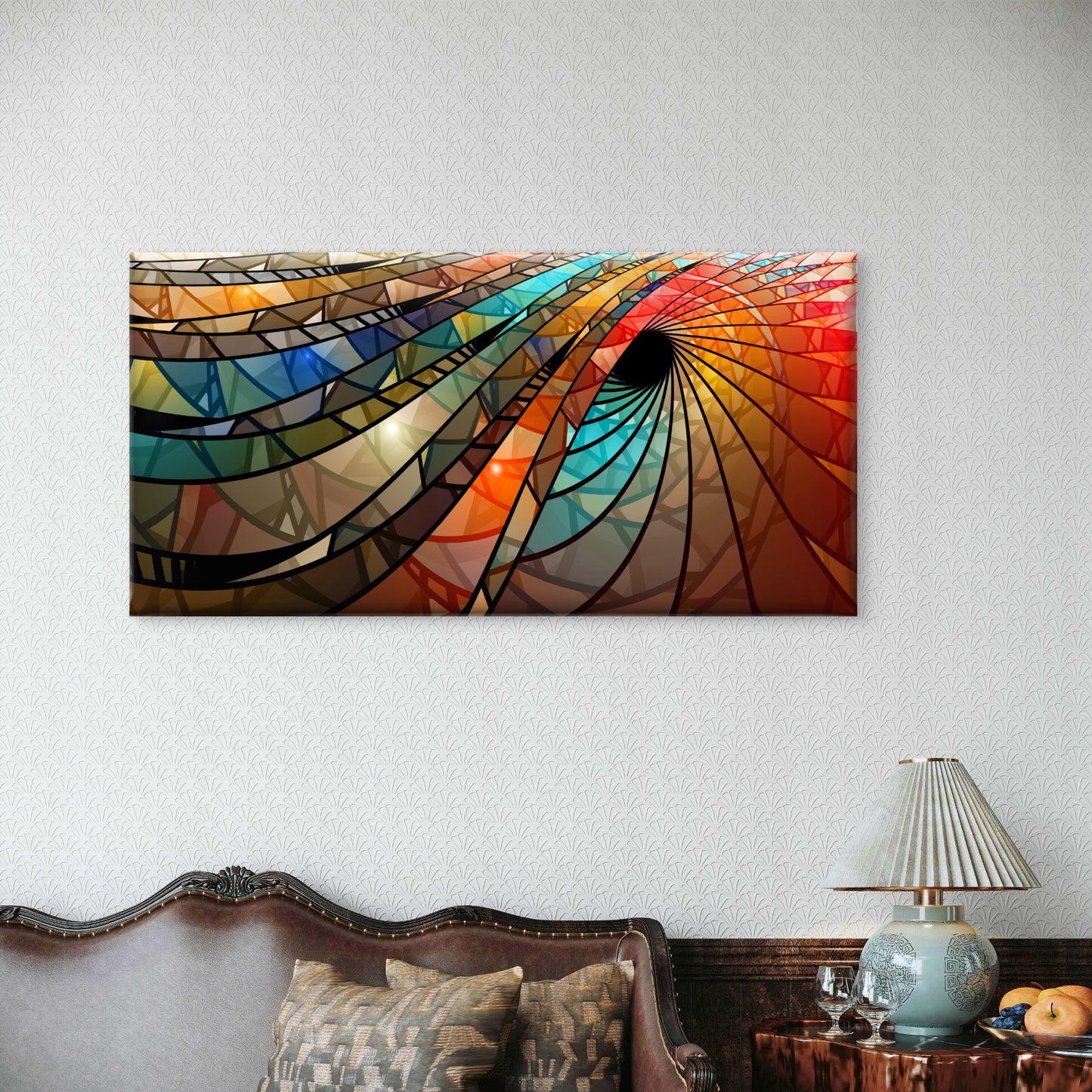 Geometric Vibrant Wave Wall Art Canvas Office Home Room Framed 120x60cm - Bella Home Decor