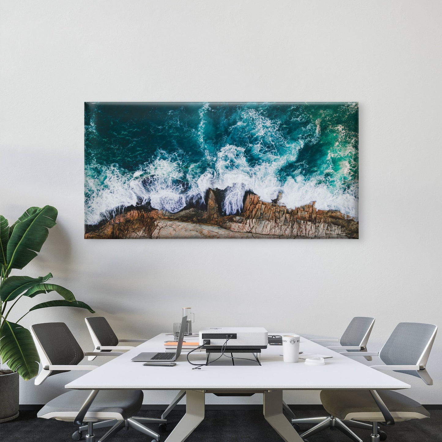 Rocky Ocean Coastline Waves Australia Wall Art Canvas Office Home Room Framed 120x60cm