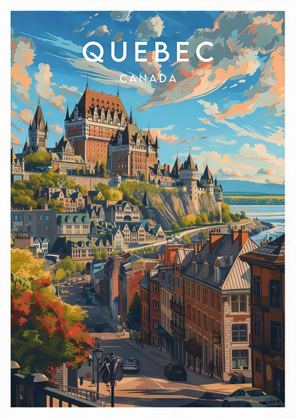 Quebec Canada Illustration of Quebecian Architecture Travel Poster Print Wall Art