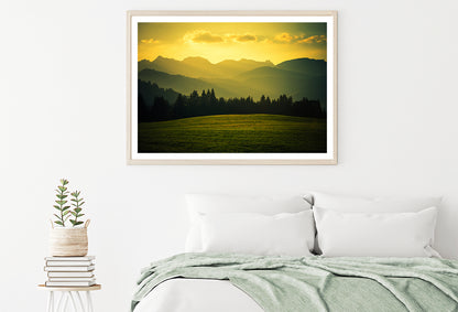 Green Grass Land with Yellow Sky Home Decor Premium Quality Poster Print Choose Your Sizes