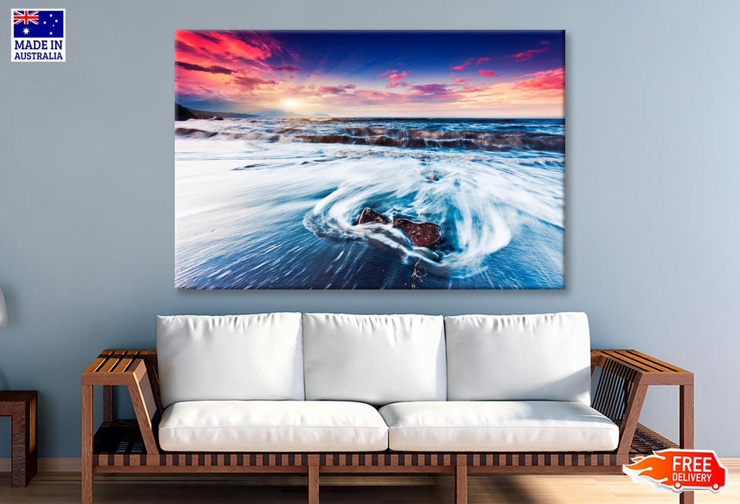 Fantastic Sunset Over the Stormy Sea  Wall Art Decor 100% Australian Made