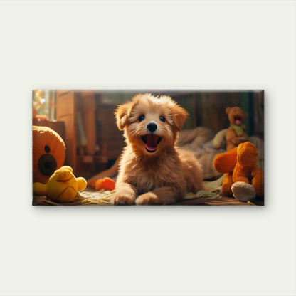 Fluffy Goldendoodle Puppy Happy Dog Room Wall Art Canvas Office Home Room Framed 120x60cm