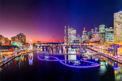 Darling Harbour Vivid Sydney Light Festival Sunset Wall Art Decor 100% Australian Made - Bella Home Decor