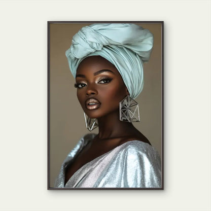 African Woman with Silvery Dress and Turban Painting Fashion Home Decor Premium Quality Poster Print Choose Your Sizes