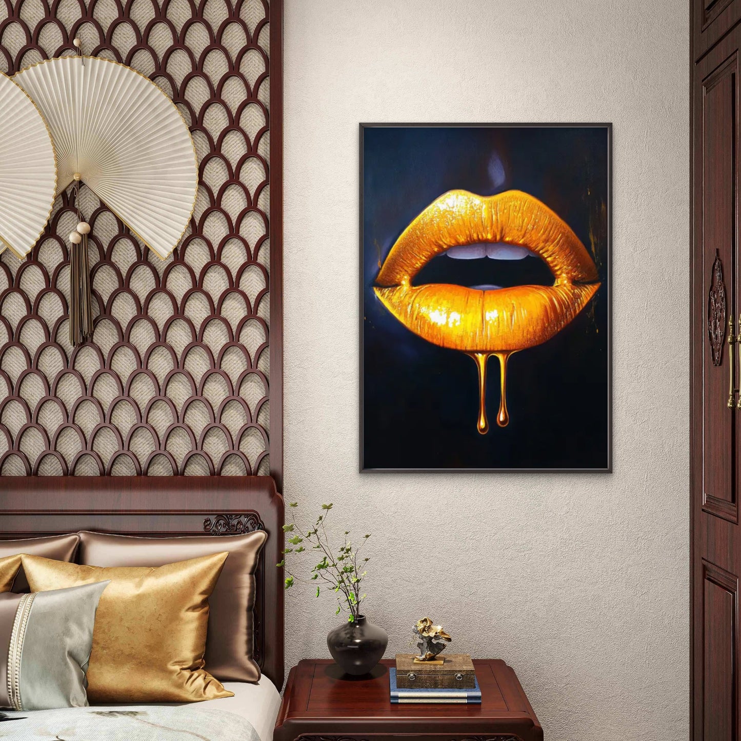 Elegant Modern Golden Lips Luxury Black Gold Painting Fashion Home Decor Premium Quality Poster Print Choose Your Sizes