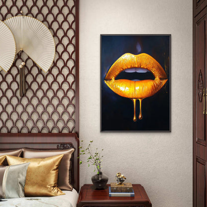 Elegant Modern Golden Lips Luxury Black Gold Painting Fashion Home Decor Premium Quality Poster Print Choose Your Sizes
