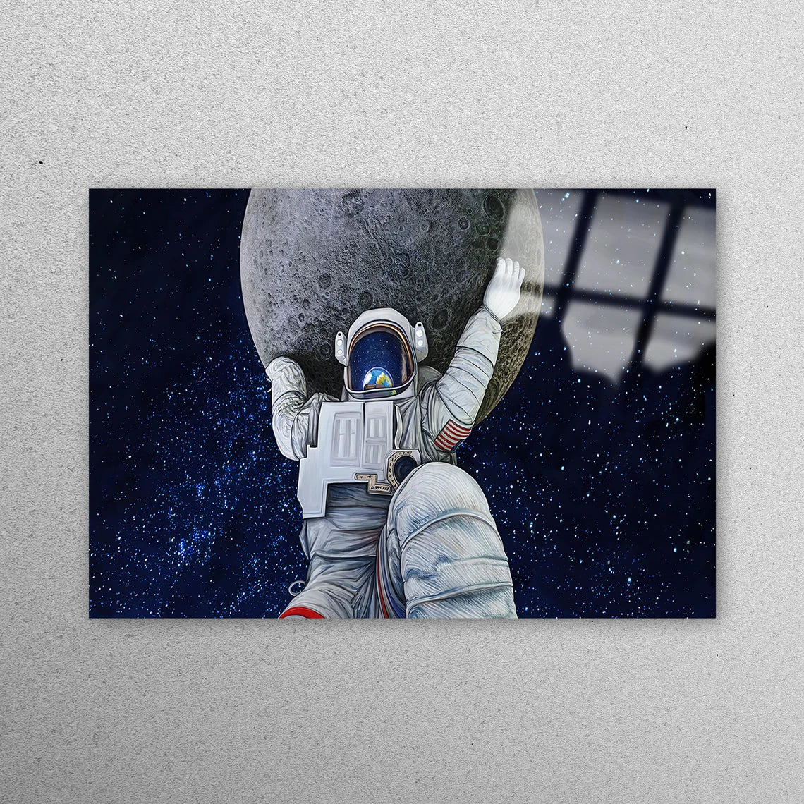 Moon And Astronaut Acrylic Glass Print Tempered Glass Wall Art 100% Made in Australia Ready to Hang