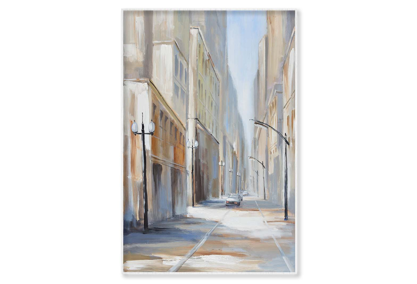 A City Street Scene Beige Oil Paint Wall Art Limited Edition High Quality Print