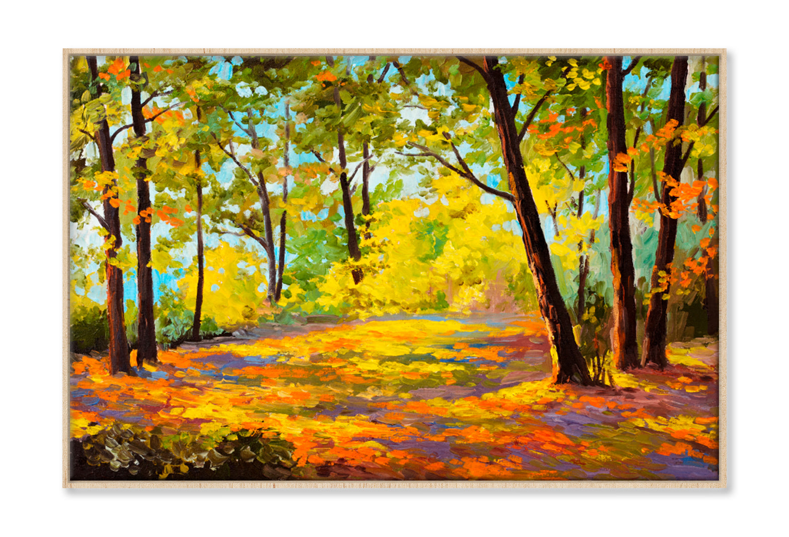 Autumn Yellow Forest Oil Painting Wall Art Limited Edition High Quality Print Canvas Box Framed Natural