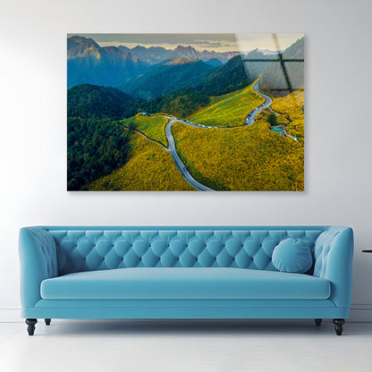 Scenic Mountain Road Winding Through Mountains Acrylic Glass Print Tempered Glass Wall Art 100% Made in Australia Ready to Hang