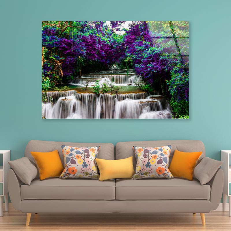 Huay Mae Khamin Waterfall at Kanchanaburi Thailand Acrylic Glass Print Tempered Glass Wall Art 100% Made in Australia Ready to Hang