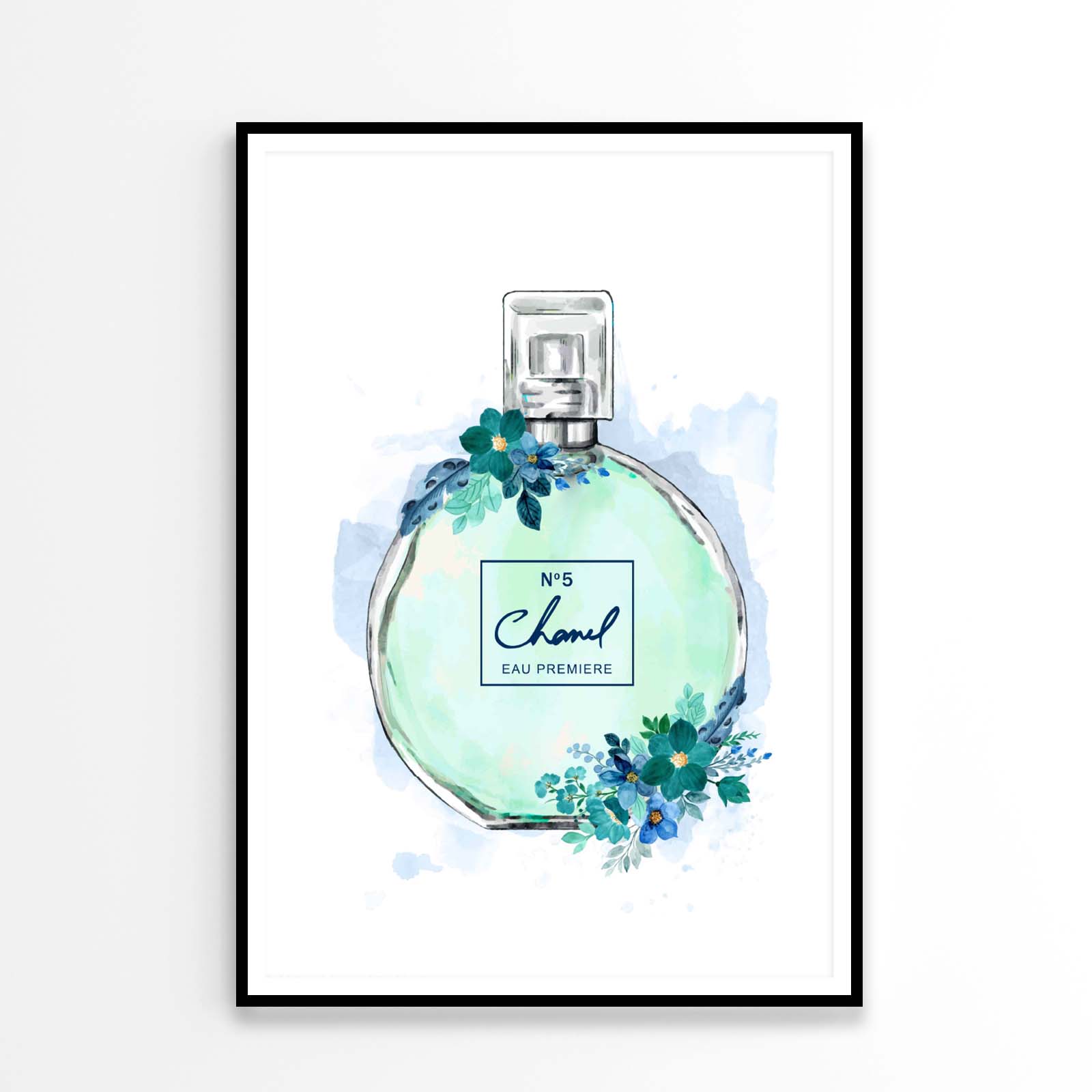 Green Colored Perfume with Flowers Design Home Decor Premium Quality Poster Print Choose Your Sizes