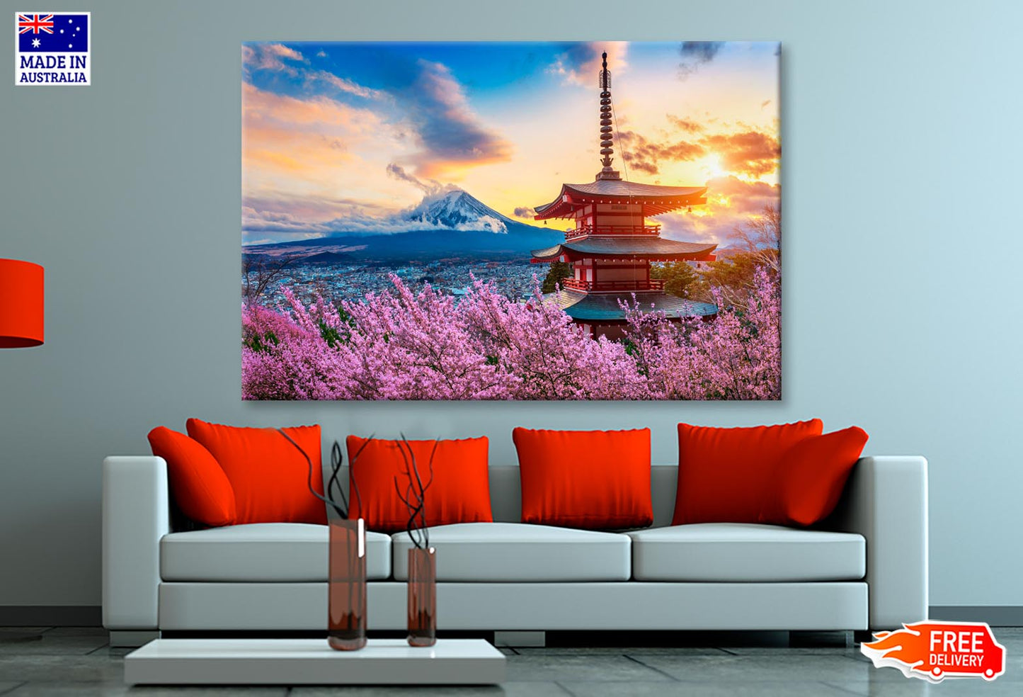 Pagoda In the Middle of a Field of Flowers Wall Art Decor 100% Australian Made