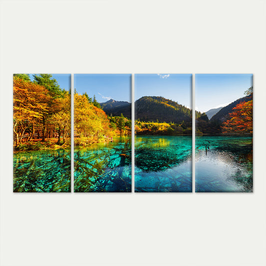 4pcs Autumn Jiuzhaigou National Park Lake View Wall Art Canvas Framed 45x80cm - High Quality Print 100% Australian Made Wall Canvas Ready to Hang