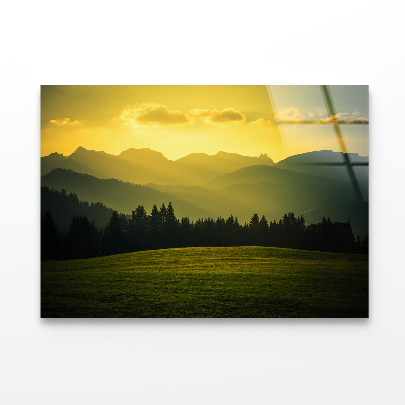 Green Grass Land with Yellow Sky Acrylic Glass Print Tempered Glass Wall Art 100% Made in Australia Ready to Hang - Bella Home Decor