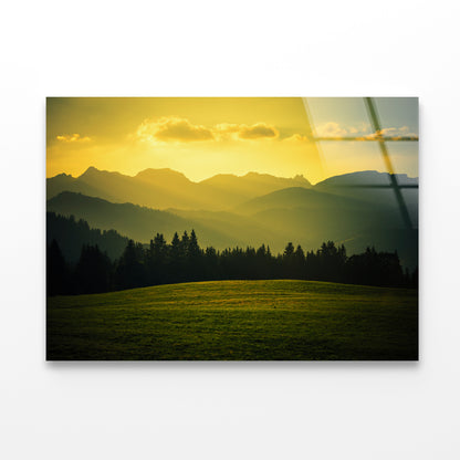 Green Grass Land with Yellow Sky Acrylic Glass Print Tempered Glass Wall Art 100% Made in Australia Ready to Hang - Bella Home Decor