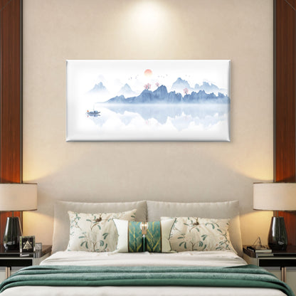 Zen Blue Mountain Lake Silhouette Wall Art Canvas Office Home Room Framed 120x60cm - Bella Home Decor