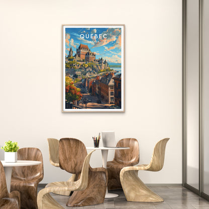Quebec Canada Illustration of Quebecian Architecture Travel Poster Print Wall Art