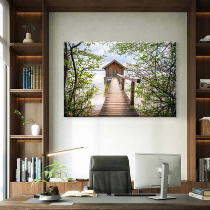 Ammersee Lake Boathouse Pier with Tree Branches Wall Art Decor 100% Australian Made - Bella Home Decor