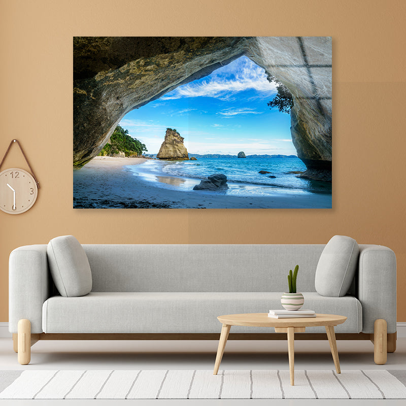 Cathedral Cove Beach New Zealand Acrylic Glass Print Tempered Glass Wall Art 100% Made in Australia Ready to Hang - Bella Home Decor