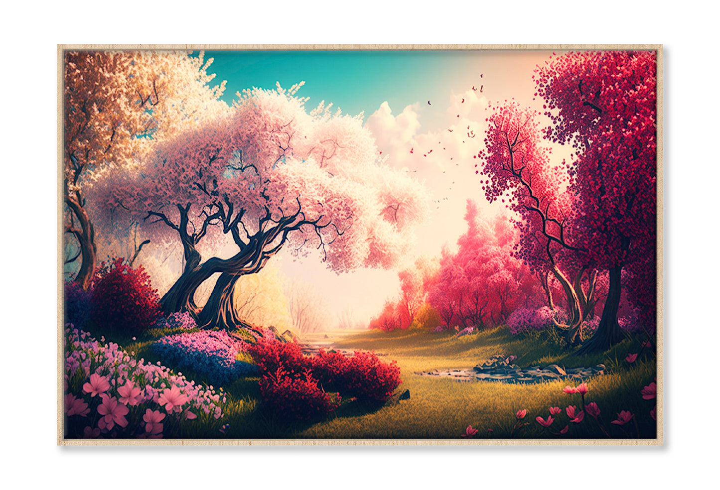 Colorful Blooming Trees Landscape Painting Wall Art Limited Edition High Quality Print Canvas Box Framed Natural