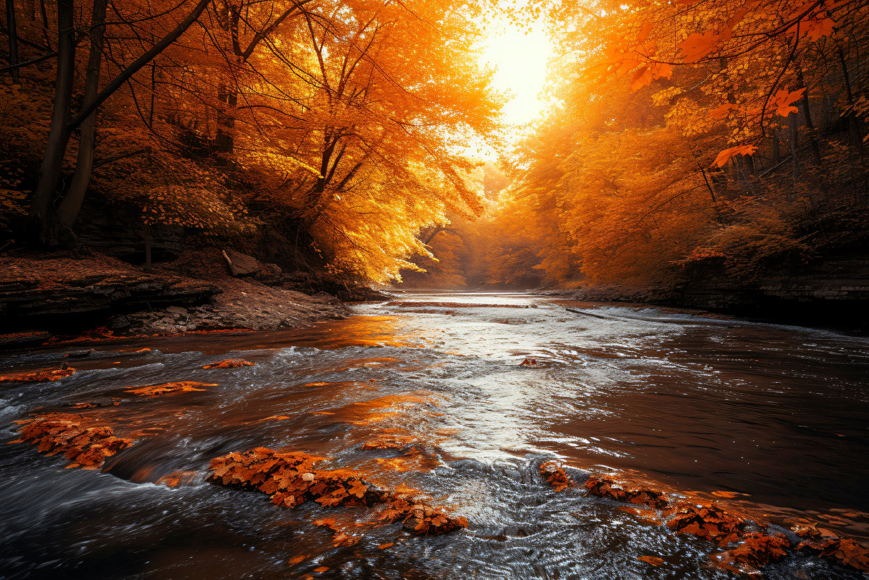 Orange autumn on The River Print 100% Australian Made - Bella Home Decor
