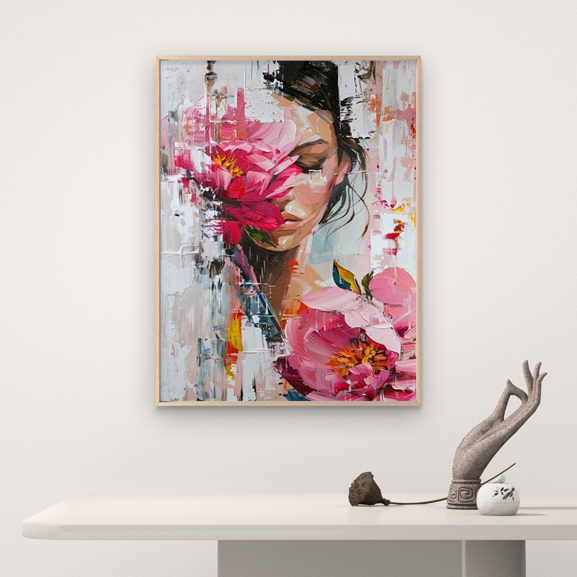 Pink Peony Flower Woman Face Fashion Home Decor Premium Quality Poster Print Choose Your Sizes - Bella Home Decor