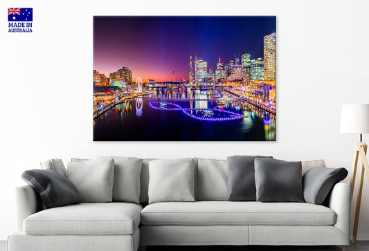 Darling Harbour Vivid Sydney Light Festival Sunset Wall Art Decor 100% Australian Made - Bella Home Decor