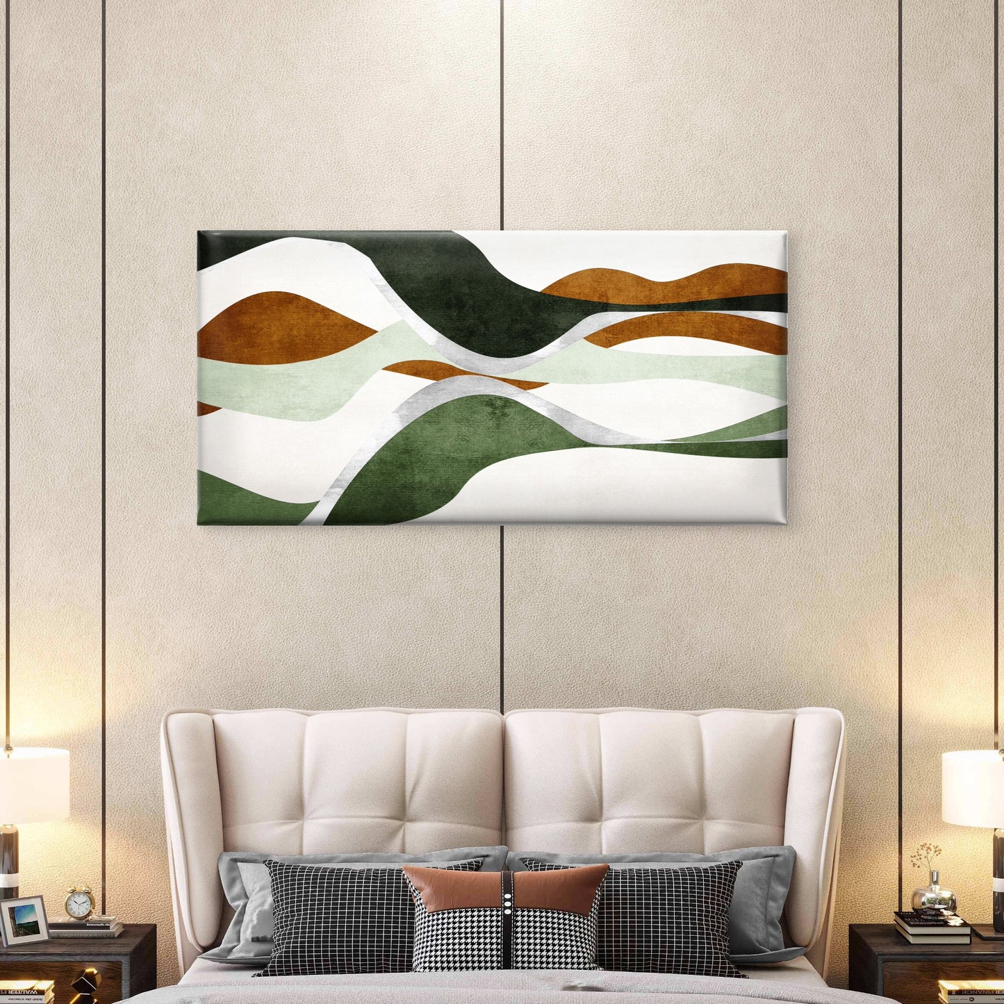 Abstract Green Wavy Curves Wall Art Canvas Office Home Room Framed 120x60cm