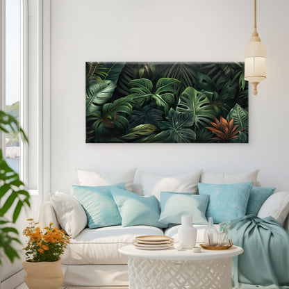 Dark Green Monstera Jungle Wall Art Canvas Office Home Room Framed 120x60cm - Bella Home Decor