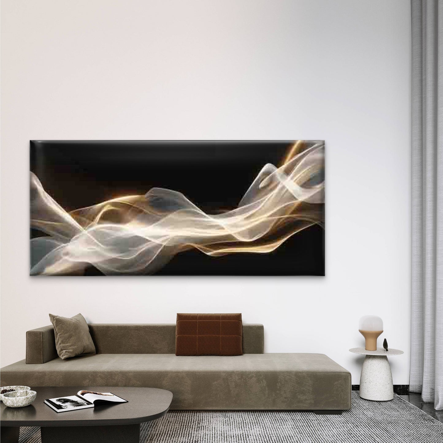 Abstract Flowing Waves Wall Art Canvas Office Home Room Framed 120x60cm