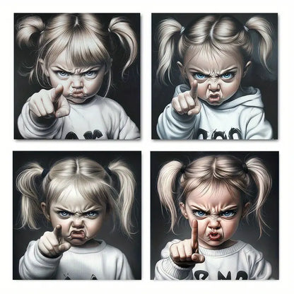 4pcs Black And White Girl Portrait Elegant Wall Art Canvas Framed