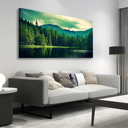Green Mountain Forest Nature Wall Art canvas office home room framed 120x60cm - Bella Home Decor
