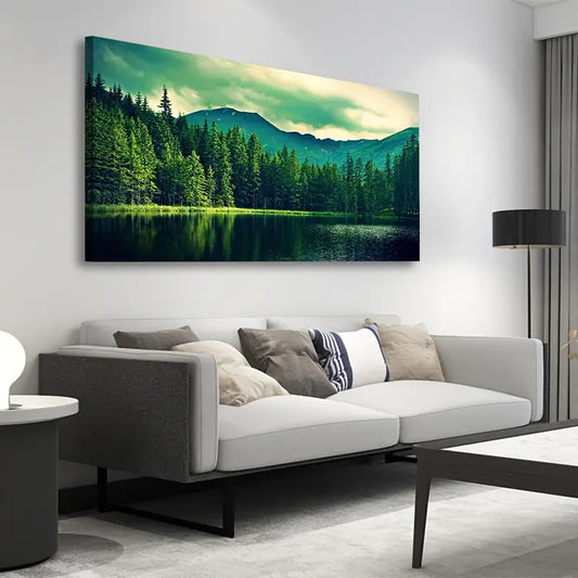 Green Mountain Forest Nature Wall Art canvas office home room framed 120x60cm - Bella Home Decor
