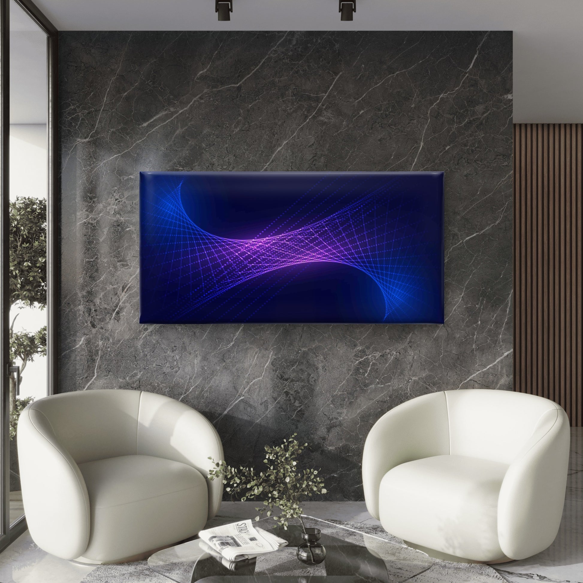 Digital Wave Connectivity Wall Art Canvas Office Home Room Framed 120x60cm - Bella Home Decor