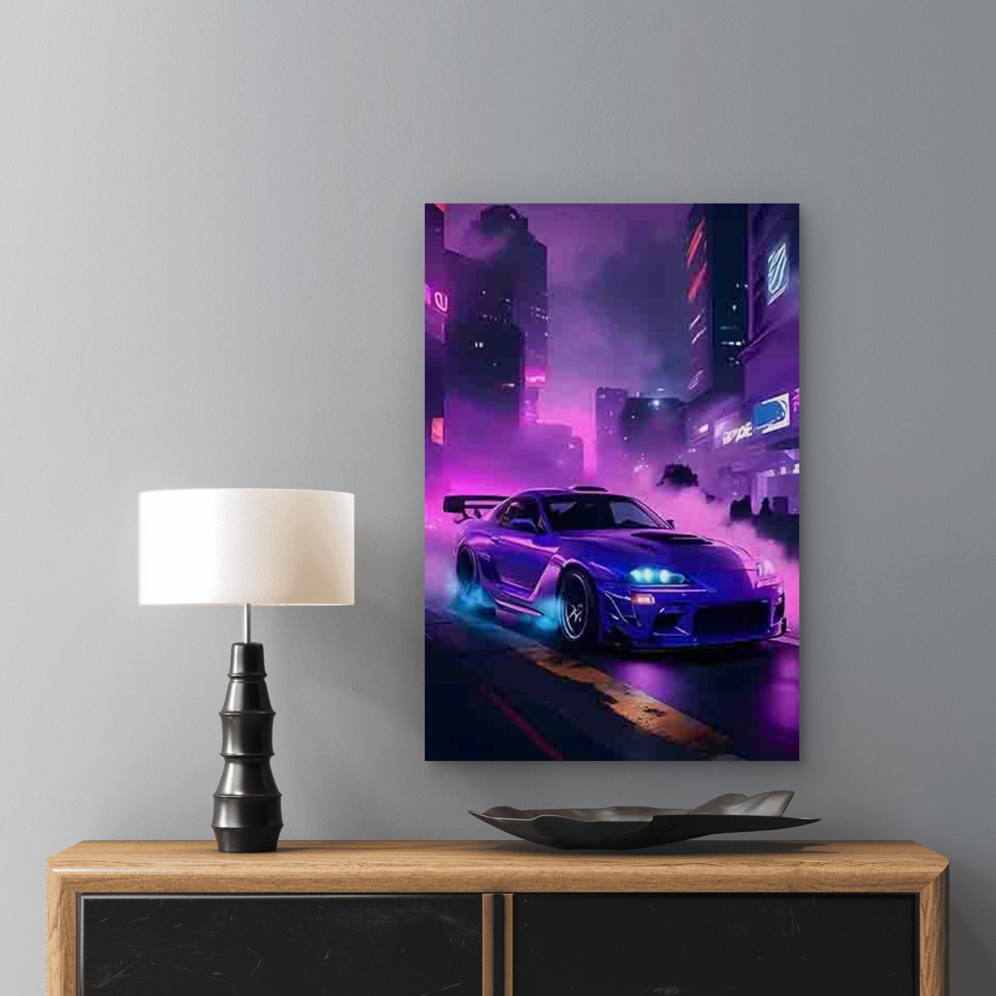 Neon Cyber Style Sports in Urban Nightscape 40x60cm Metal Print Ready to Hang - Bella Home Decor
