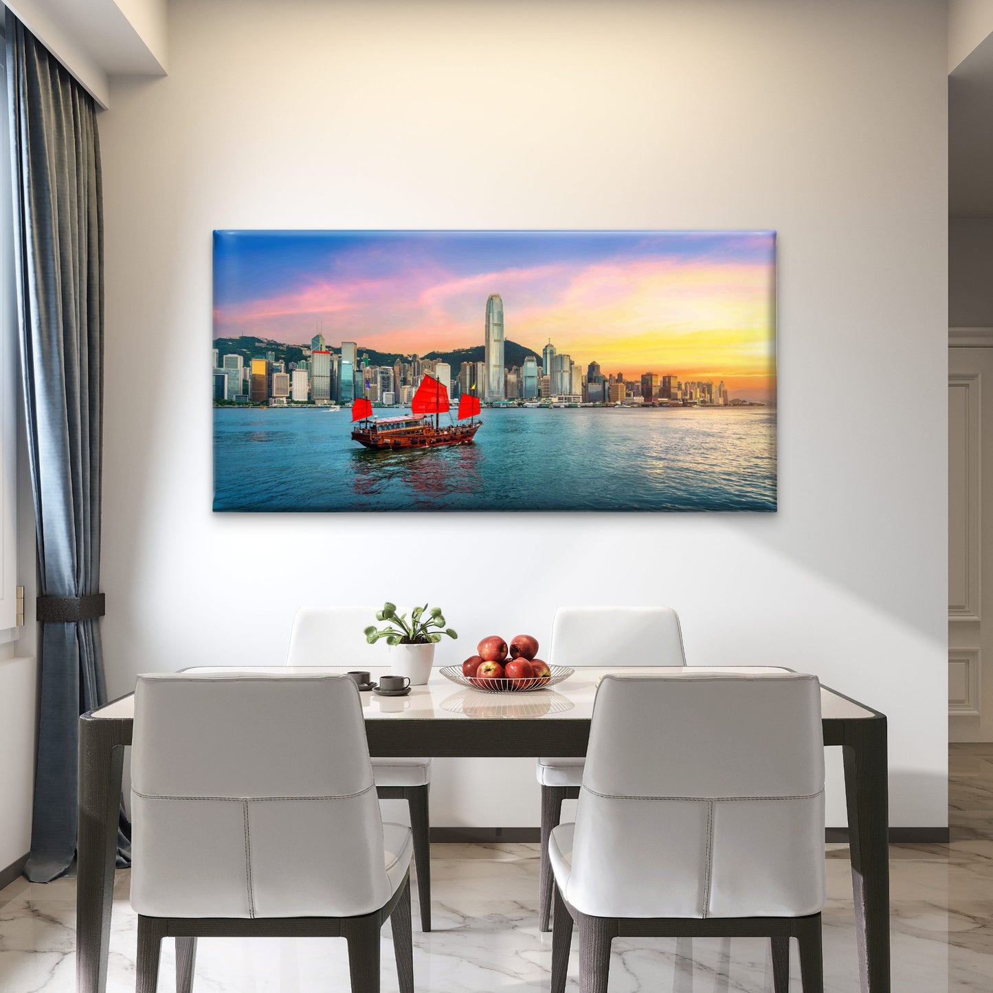 Hong Kong Harbour Sunset Wall Art Canvas Office Home Room Framed 120x60cm