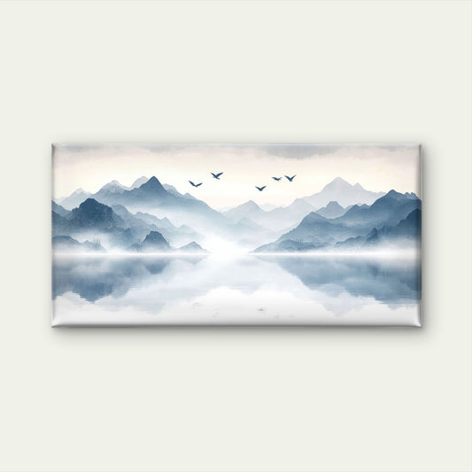 Abstract Blue Mountain Painting Wall Art Canvas Office Home Room Framed 120x60cm
