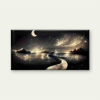 Moonlit Path Through Starry Wall Art Canvas Office Home Room Framed 120x60cm