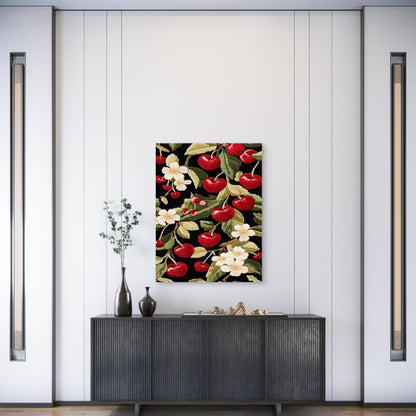 Cherry Blossom Floral Embroidery Metal Print Ready to Hang - Bella Home Decor