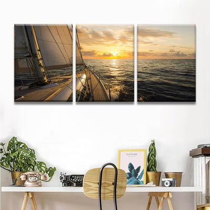 3pcs Sailboats on The Mediterranean Sea Wall Art Set Canvas Framed 40x60cm - High Quality Print 100% Australian Made Wall Canvas Ready to Hang