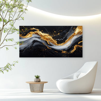 Black Gold Marble Swirl Wall Art Canvas Office Home Room Framed 120x60cm
