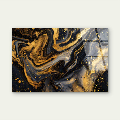 Abstract Black Gold Marble Liquid Swirl Acrylic Glass Printing Wall Art Australian Made Quality