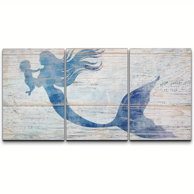 3pcs Blue Watercolor Mermaid Baby  Metal Print Ready to Hang Art - Bella Home Decor