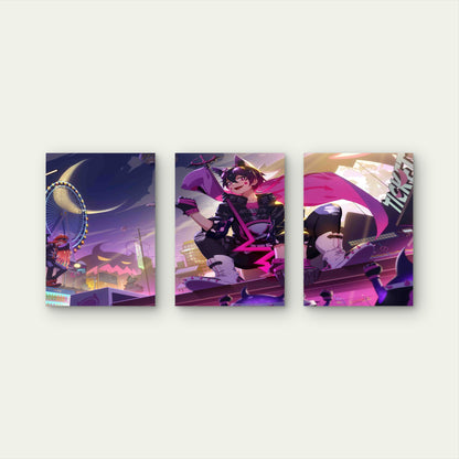 3pcs Cyberpunk Amusement Park Neon Night Metal Print Ready to Hang Art