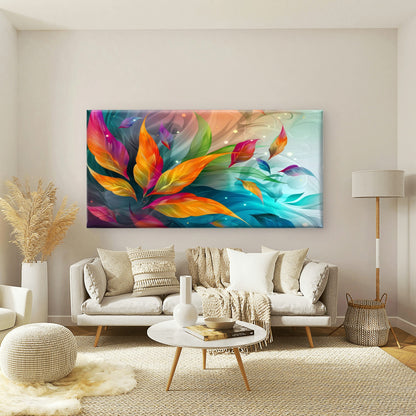 Vibrant Abstract Leaf Artwork Wall Art Canvas Office Home Room Framed 120x60cm